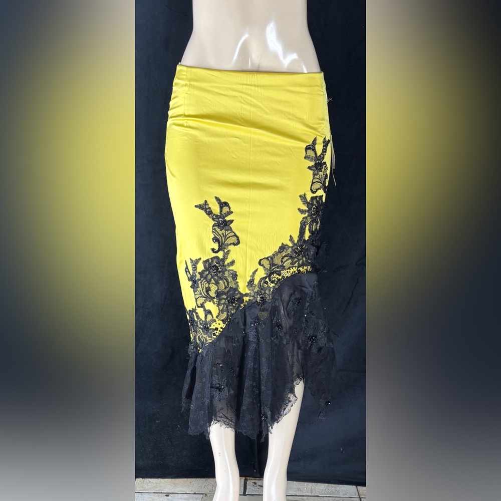 MANDALAY - NWT Yellow Pencil Skirt with Black Lace Trim